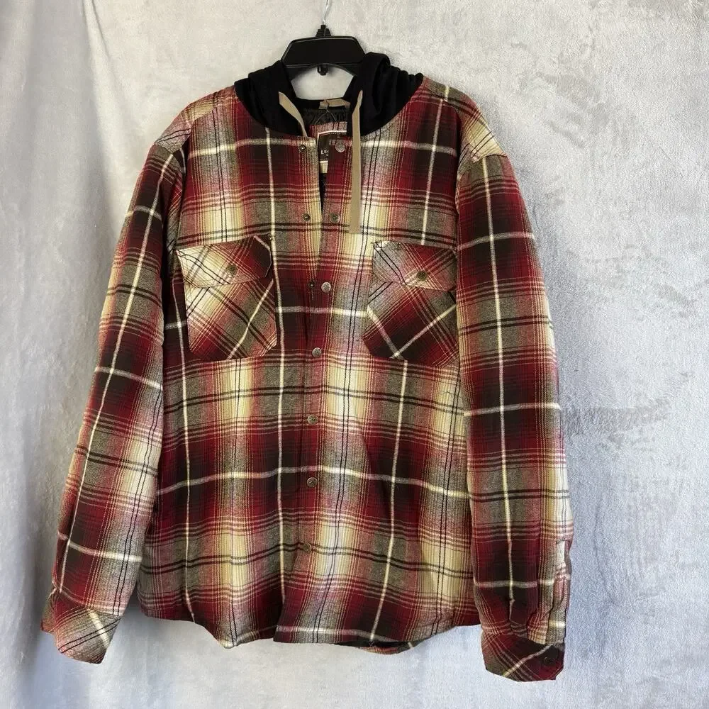 Legendary Whitetails Men’s XL Plaid Hooded Flannel Shirt Jacket Quilted Lined